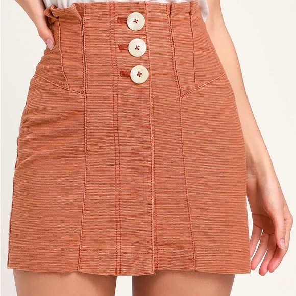 Free People Every Minute Every Hour Terra Cotta Orange Button Mini Skirt Size 2 - Picture 1 of 8